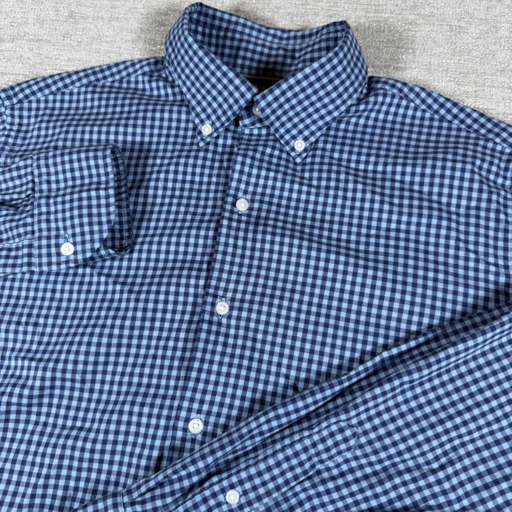 Peter Millar L/S Button Down Mens Med Blue Gingham Stretch MF25W03LTB